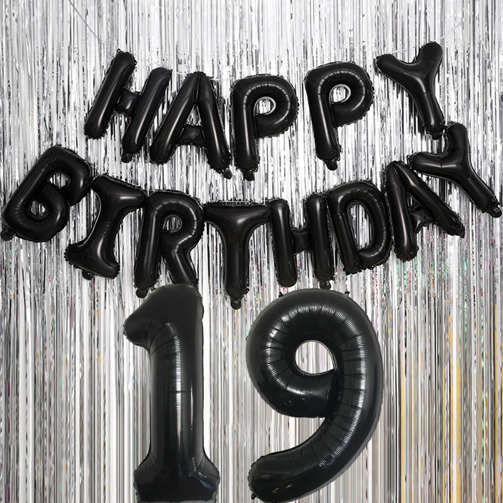 Ballons noirs numéro 1-30 de 32 pouces et ensemble de ballons en aluminium avec lettres «joyeux anniversaire», fournitures de décoration pour fête d'anniversaire de 16 pouces