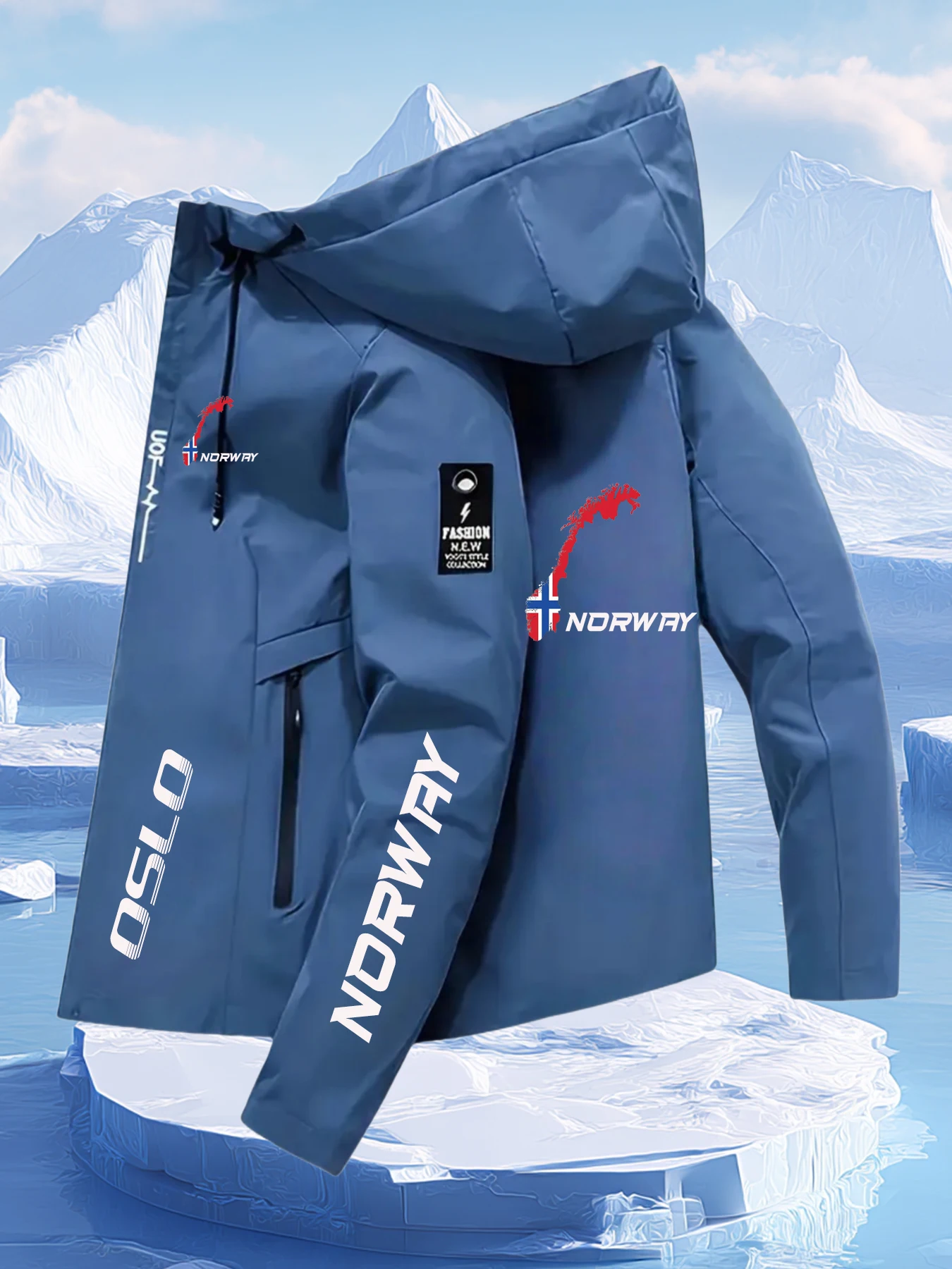 Men's Norway Outline Print Hooded Jacket – Outdoor Hooded Windbreaker, Waterproof & Windproof, Spring/Autumn Workwear Coat
