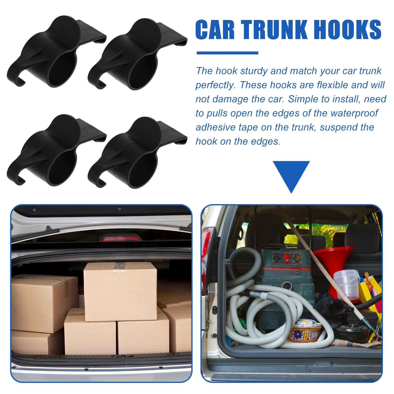 

4pcs Car Trunk Hooks ABS Material Durable Long Service Life Umbrella Fishing Rod Holder Boot Rack Storage Accessories