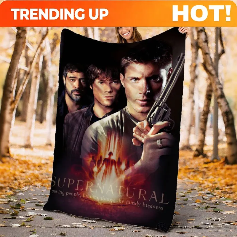 Customize Supernatural Winchester Brothers Poster Flannel Printed Blanket, Suitable for Home, Office, Car, and Camping. Soft, Co