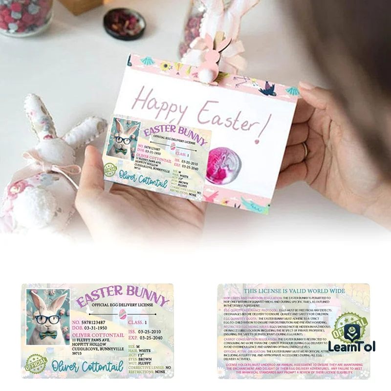 Easter Bunny ID Pass Plate Plastic Bunny Lost Driver's License Easter Rabbit Card For Kids DIY Novelty Easter Decoration
