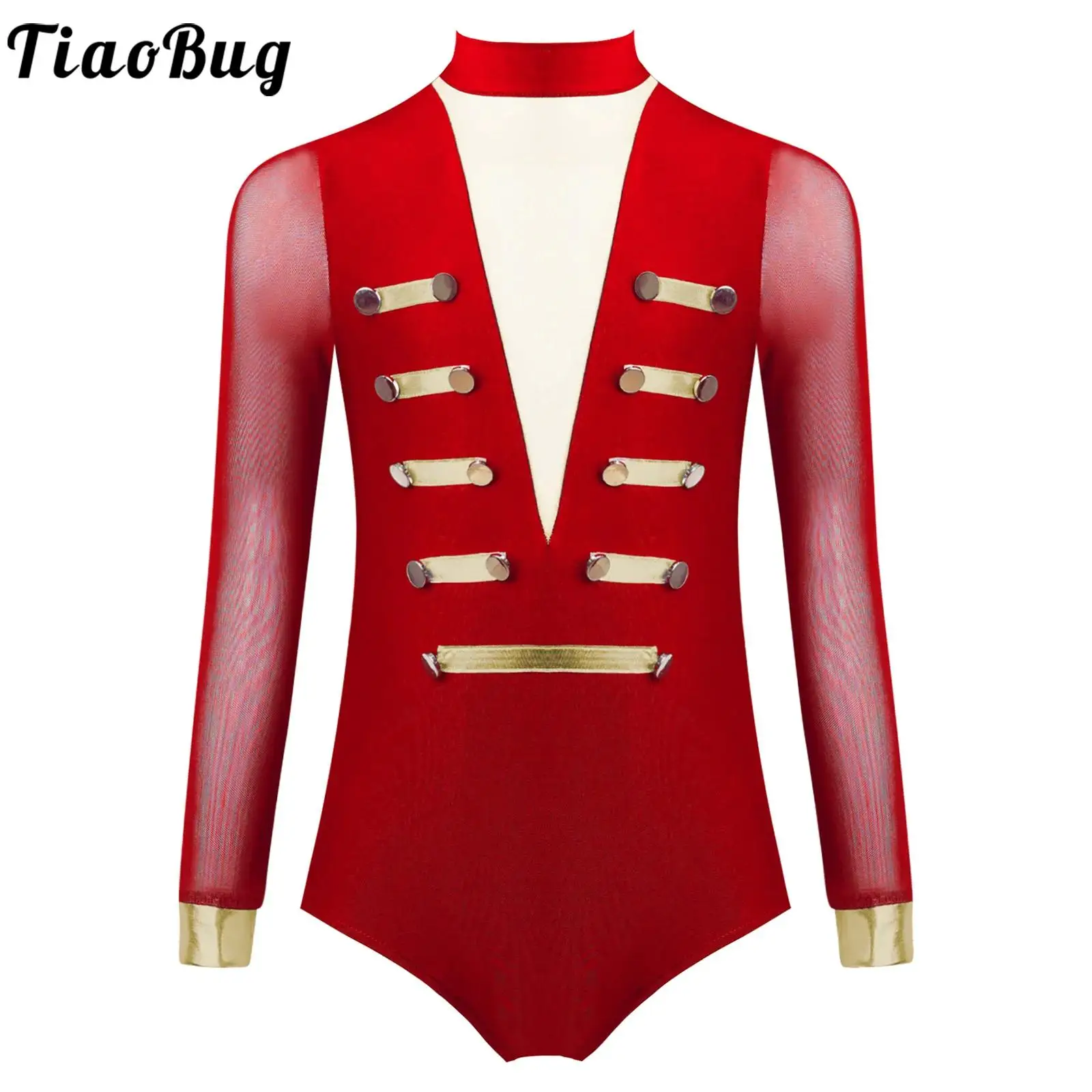 

Kids Girls Elegant Modern Waltz Dance Performance Leotard Stretchy Mesh Buttons Decor Bodysuit Ballet Ballroom Dancing Costume