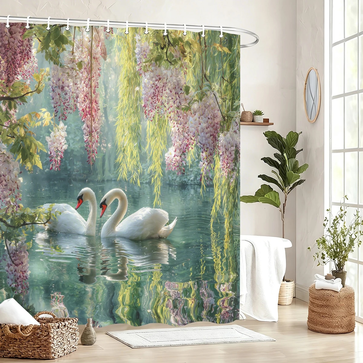 

Элегантная полиэстеровая занавеска для душа с узором «Лебедь» — очаровательный декор для ванной комнаты, стильная перегородка для ванны для дома и отеля