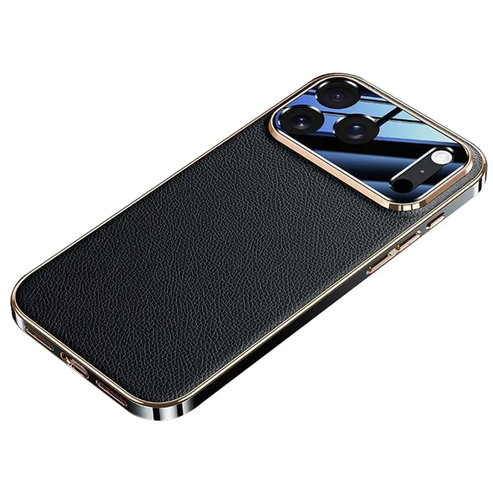 

Magnetic Genuine Leather Electroplated Frame Case for iPhone 17 Pro Max/17 Pro/Air/17 Full Lens Protection Shockproof