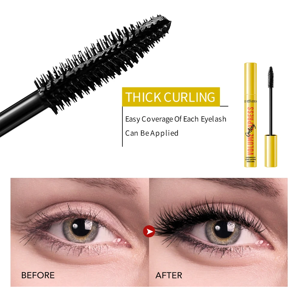 DAISIBO 블랙 컬링 마스카라 - 매끄럽고 속건성, 섬유질, 가늘고 도톰한 7D 입체감, 24시간 지속되는 세팅