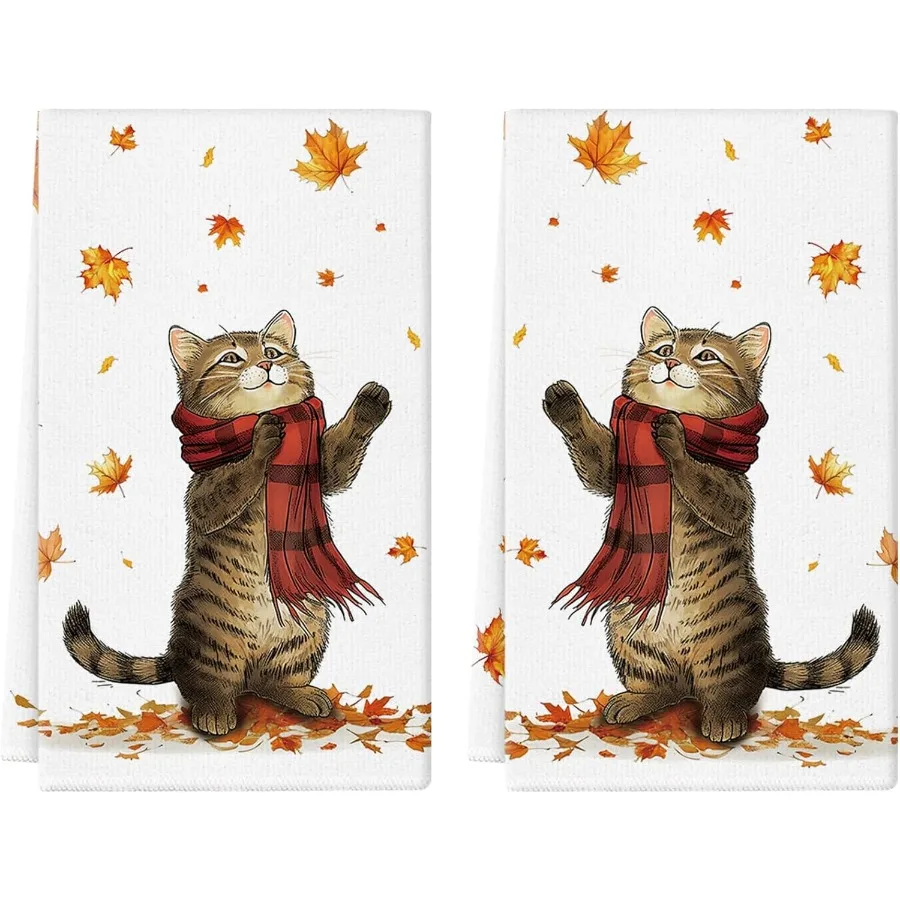 

Осенние кухонные полотенца 18x26 Ih Cat Кленовые листья Полотенце для посуды Впитывающие полотенца для рук Осенний урожай Домашнее украшение для кухни Набор из 2 шт.