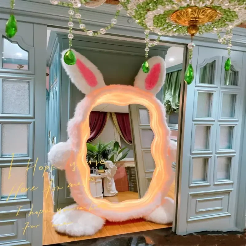 Rabbit full-length mirror with lighting plush floor lamp bedroom living room decorative makeup mirror