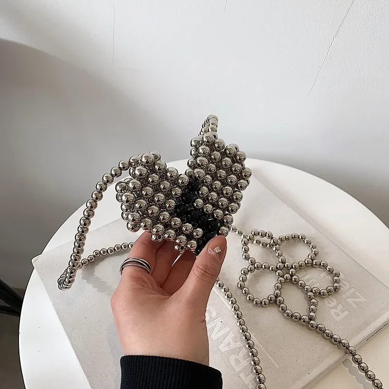 2023 New Korean Version Fashion All-match Bags for Women Lovely and Sweet Beading Pearls Elegant Heart Small Purse and Handbgs