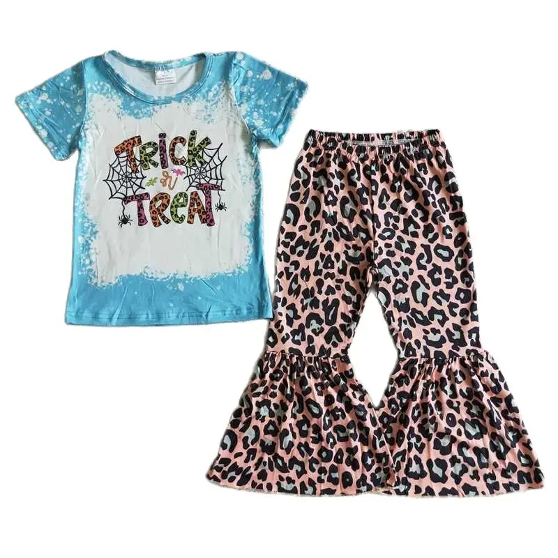 TRICK Spider Web Top Leopard Print Flared Pants Set