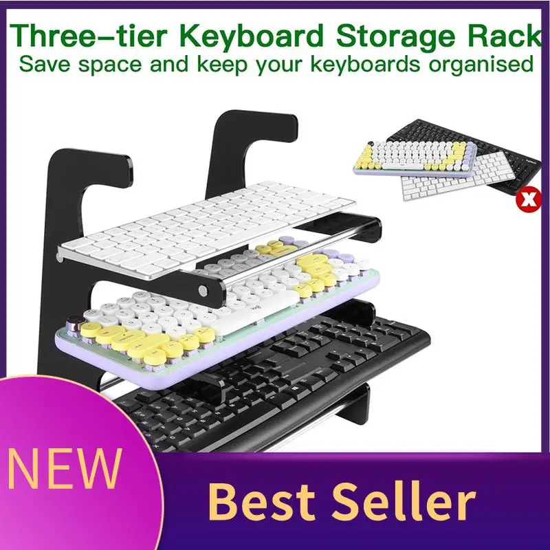 

HFES 3-Tier Mechanical Keyboard Holder Display Stand Keyboard Shelf For Storage Three Mechanical Keyboard Durable Easy To Use Bl
