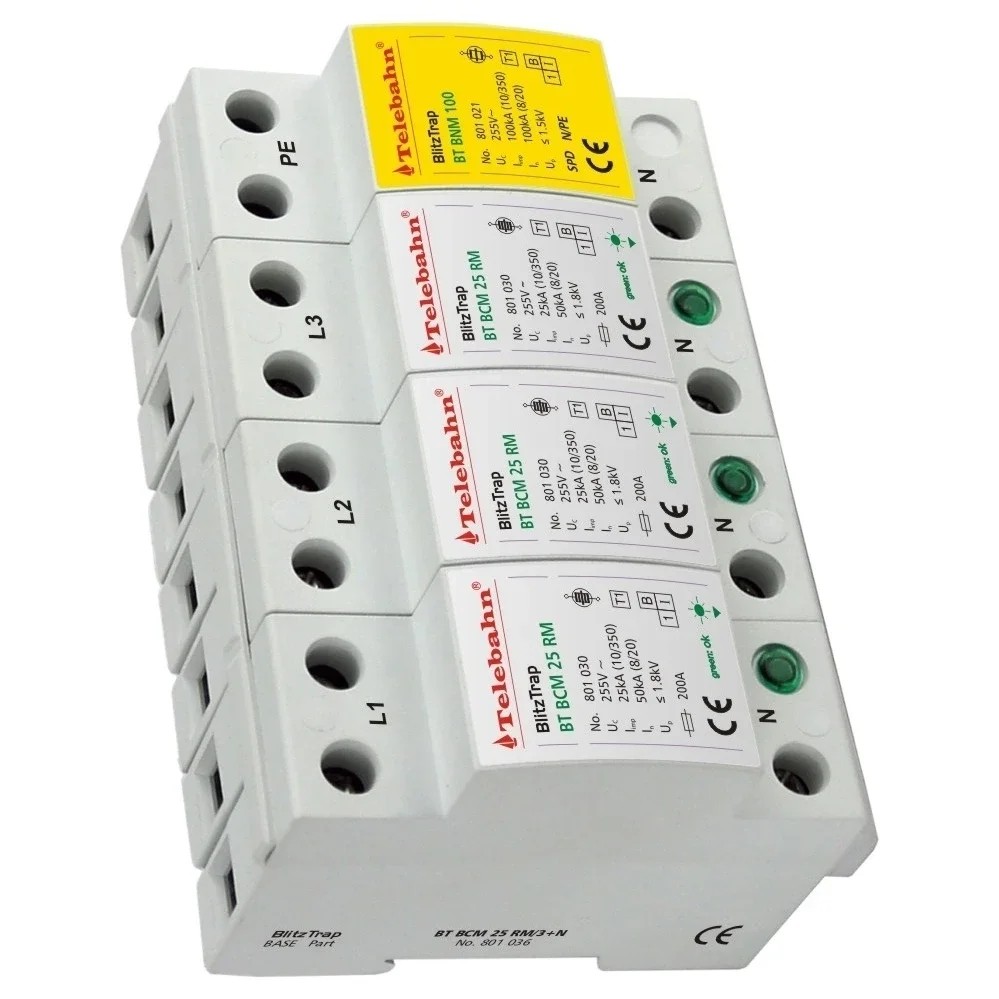 Power Surge Protective Device 255V 25kA 50kA 100kA 200kA T1 AC SPD 3P+NPE 3 Phase TT SPD Surge Protector