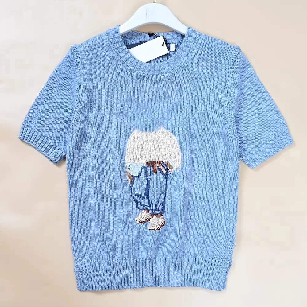 

Women's Cartoon Pattern Cotton Knitted Short Sleeve round Neck Sweater Casual Comfortable Breathable Fashionable Winter Top