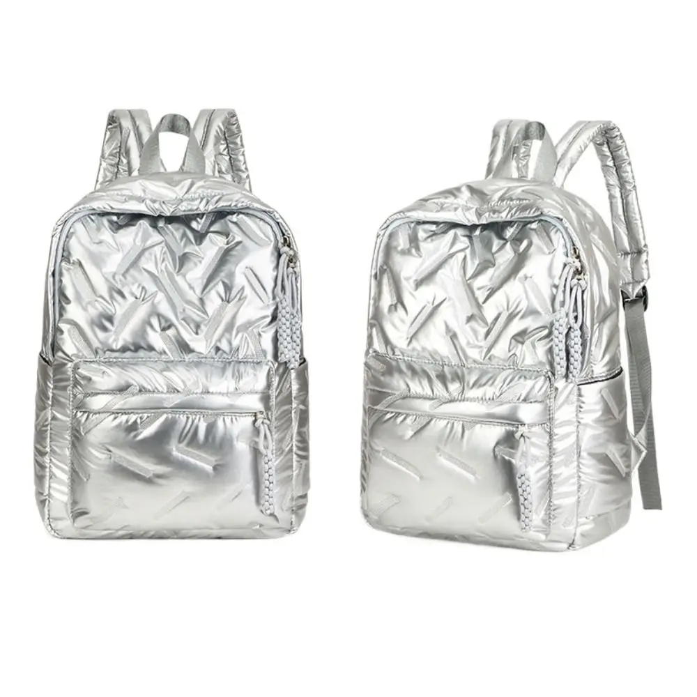 Solid Color Space Cotton Backpack Cloud Nylon Bubble Shoulder Bag Large Capacity Adjustable Shoulder Strap Student Schoolbag