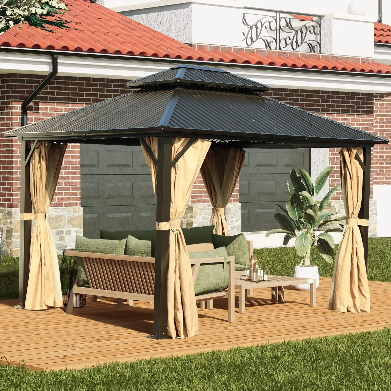 Hardtop Gazebo Outdoor Tent Shelter Canopy 10' X 12' with Netting for Patio, Garden, Yard and Party