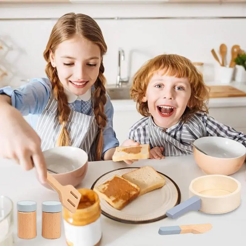 De madeira Finja Jogar Cozinhar Conjunto para Crianças, Brinquedos Montessori, Panelas e Panelas, Utensílios De Cozinha, 10 Pcs