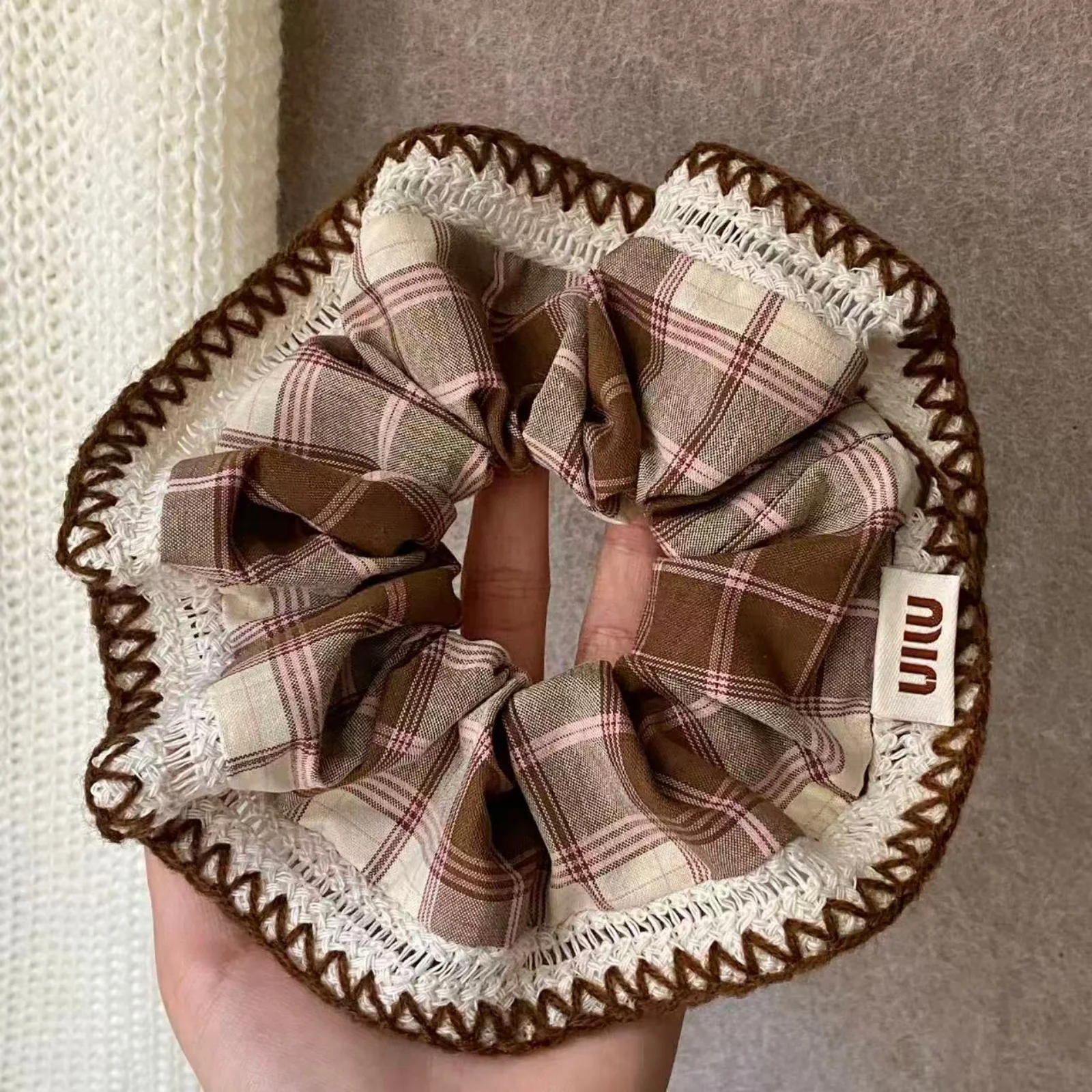 

1 шт., резинка для волос в клетку, винтажная резинка для волос в коричневую клетку с кружевной отделкой, милая эластичная резинка для волос, аксессуар для волос для женщин и девочек на каждый день