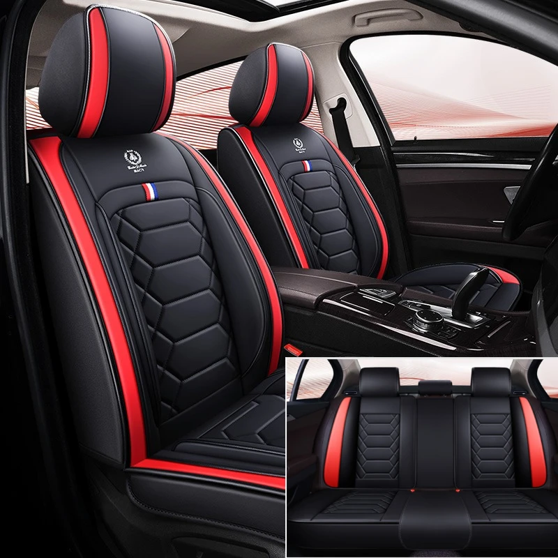 

5-Seat Full Car PU Leather Seat Covers 3D Diamond Stitching Soft Comfortable Non-Slip Fit Most Cars All Season