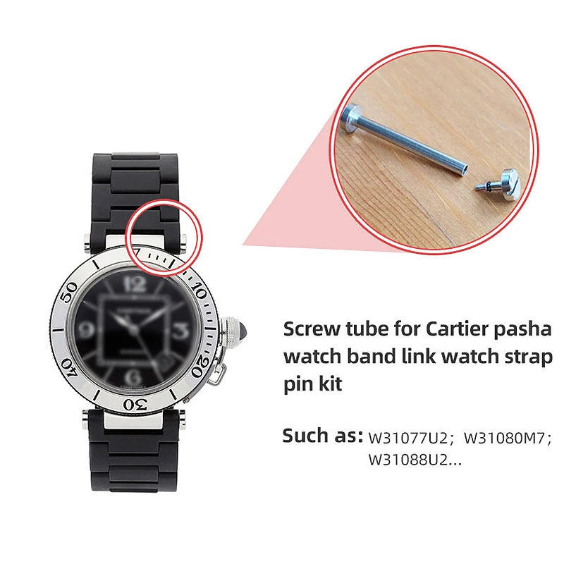 Watch Screw Tube Rod Spring Bar Connecting Rod Screw-In Watch Lug Stem Link Kit Accessories for Cartier Pasha Watchband Strap