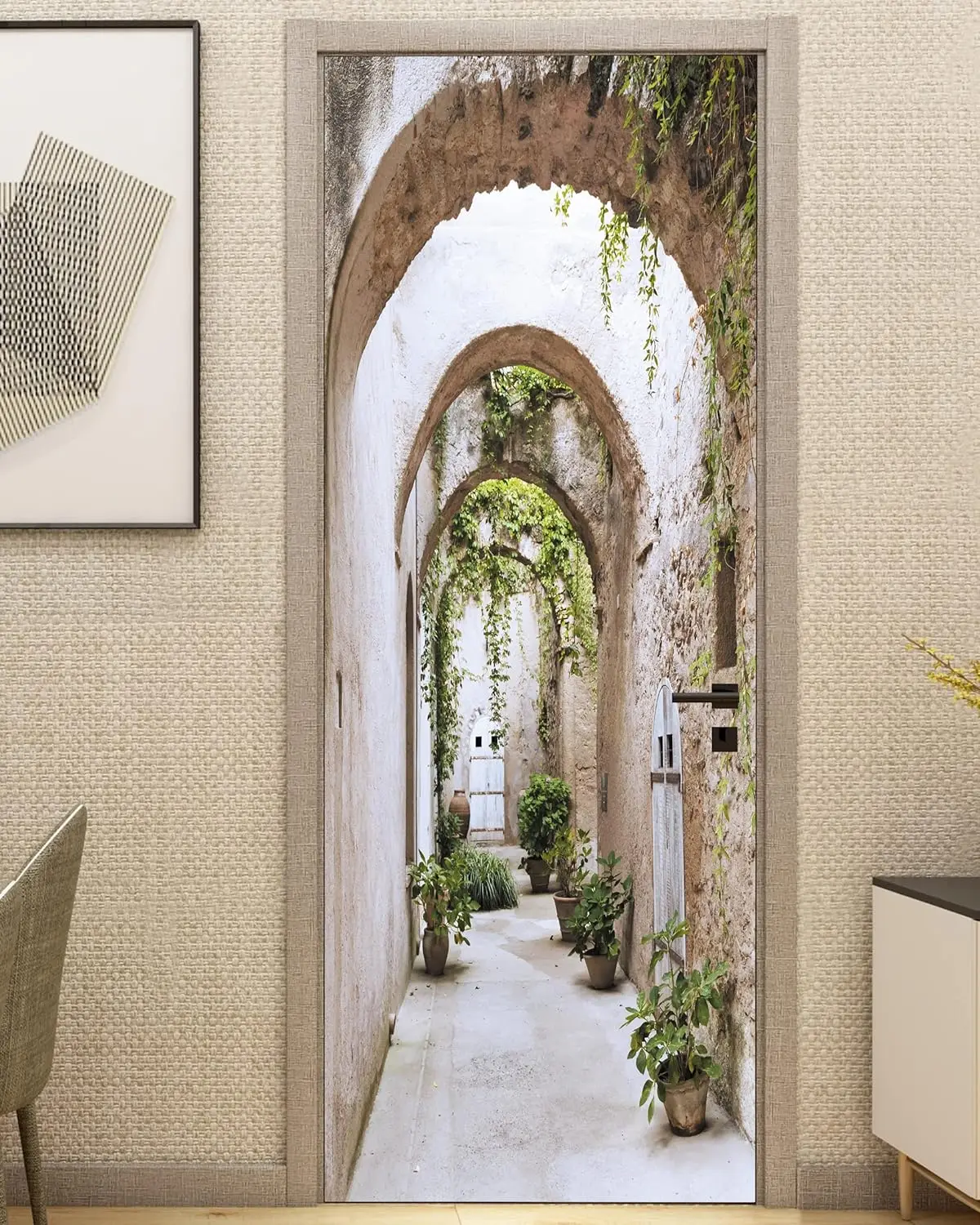 

3D Mediterranean Archway Door Sticker, Self-Adhesive & Peel and Stick, Removable Scenic Art Mural for Home & Office Decor