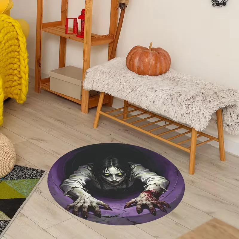 A hole breaking female ghost ground sticker, crawling out a terrifying female ghost image and sticking it on the floor tiles