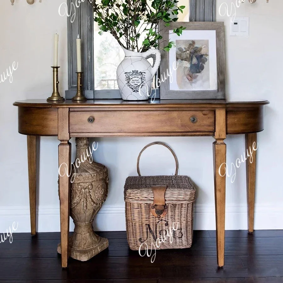 

J American Solid Wood Entrance Table, French Light Luxury Entrance Cabinet, Narrow Table Table, Second-hand Sideboard, Aisle Dec