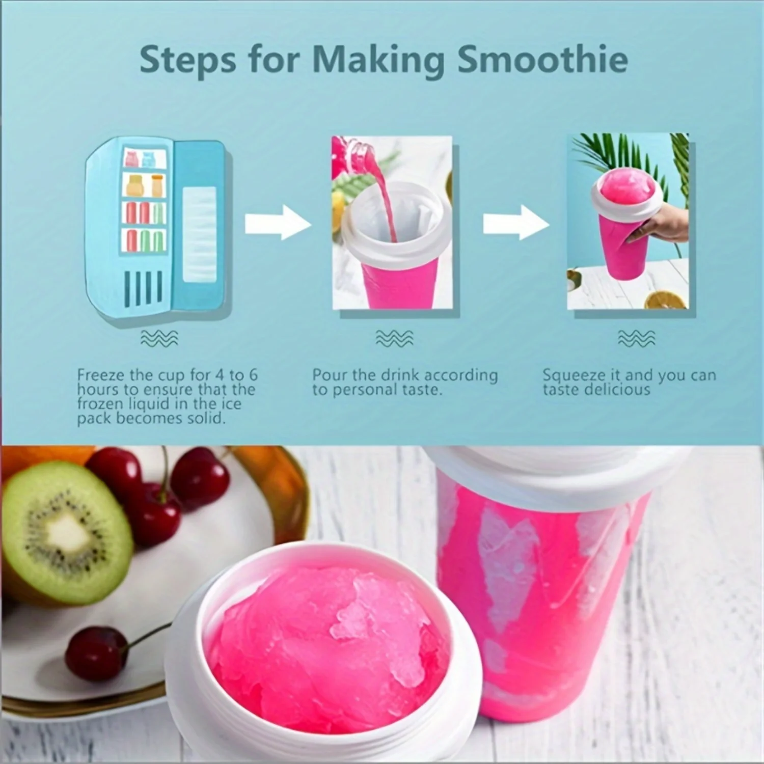 1pc Portable DIY Squeeze Ice Cream Maker Cup, Summer Magic  Smoothie Cup, Family Slushie Makers with Reusable Straw, Easy-to-Fre