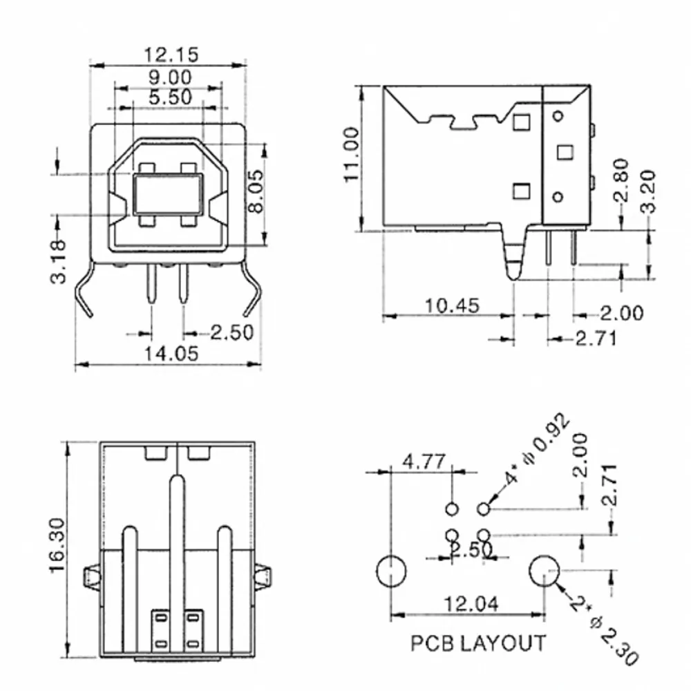 100 Stücke USB buchse usb B Typ Weibliche 90 grad PCB schweißen eltern Rechtwinklig Stecker Für Drucker Datenschnittstelle weiß/Schwarz – Detail 1