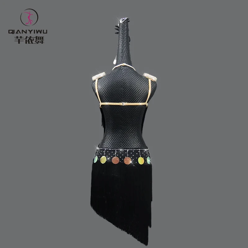 Feestjurk 2025 Latin Dance Outfit Dames Competitie Elegante Rok Sport Omzoomd Pak Sexy Meisjes Kostuum Volwassen Danskleding Podium