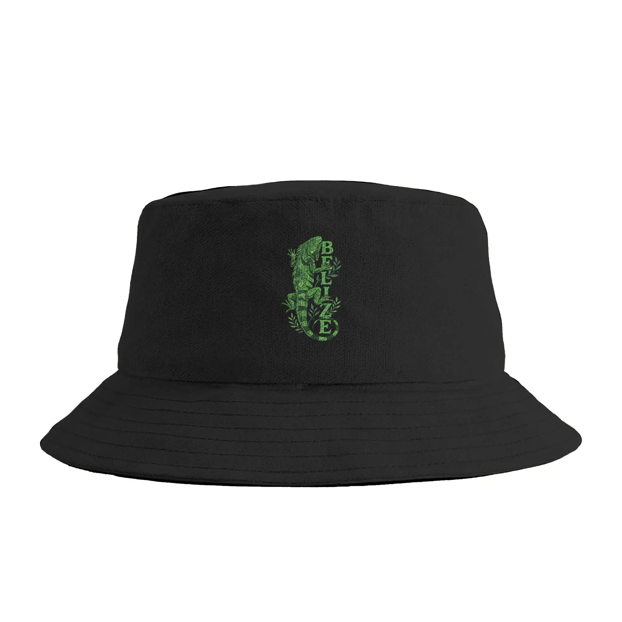 Unisex Belize Green Iguana Graphic with Intricate Botanical Pattern Bucket Hat  Portable Fisherman Hats Summer Vacation Caps