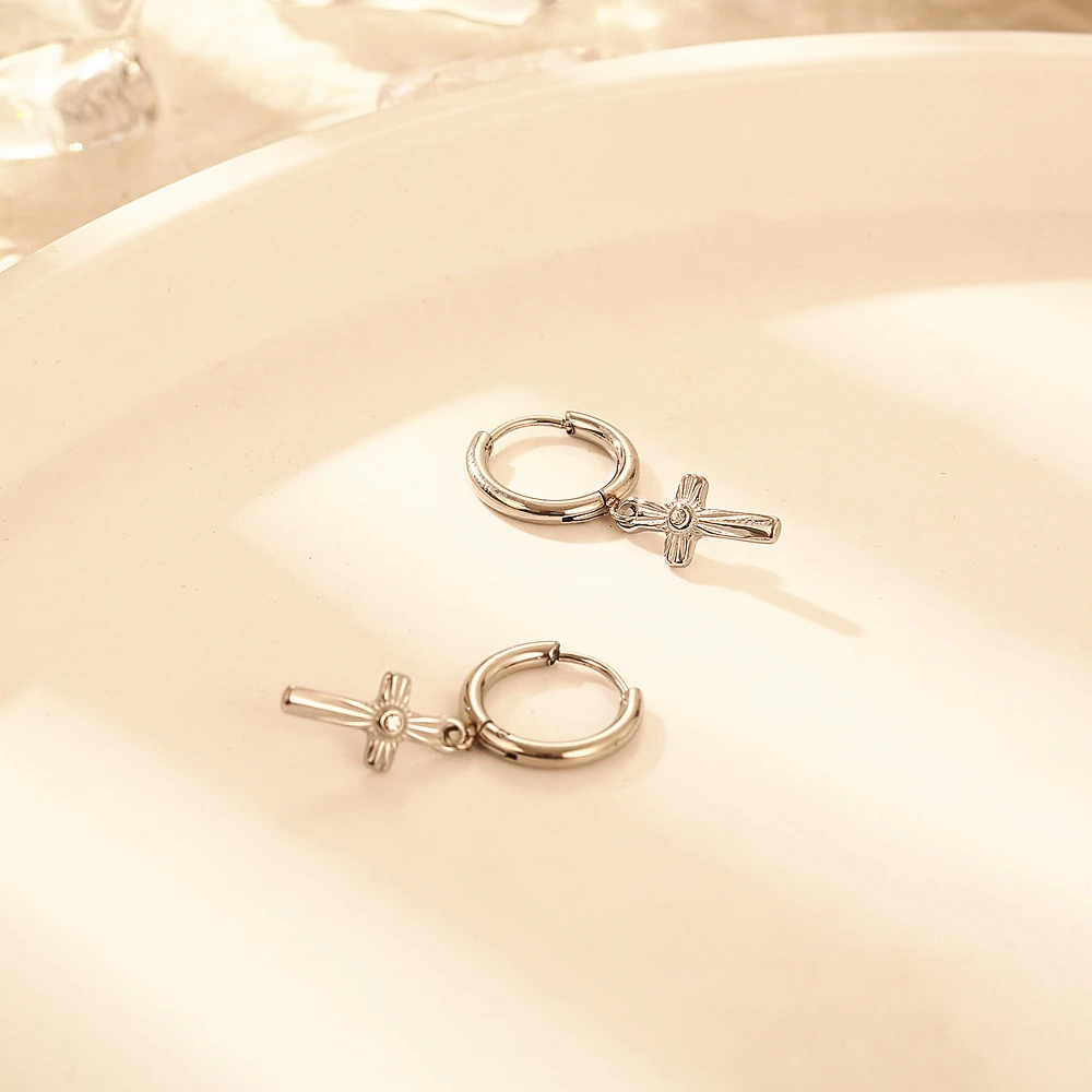 Stainless Steel Zircon Stone Star Round Cross Delicate Fashion Stud Earring Jewelry Earrings Gift For Lady Women