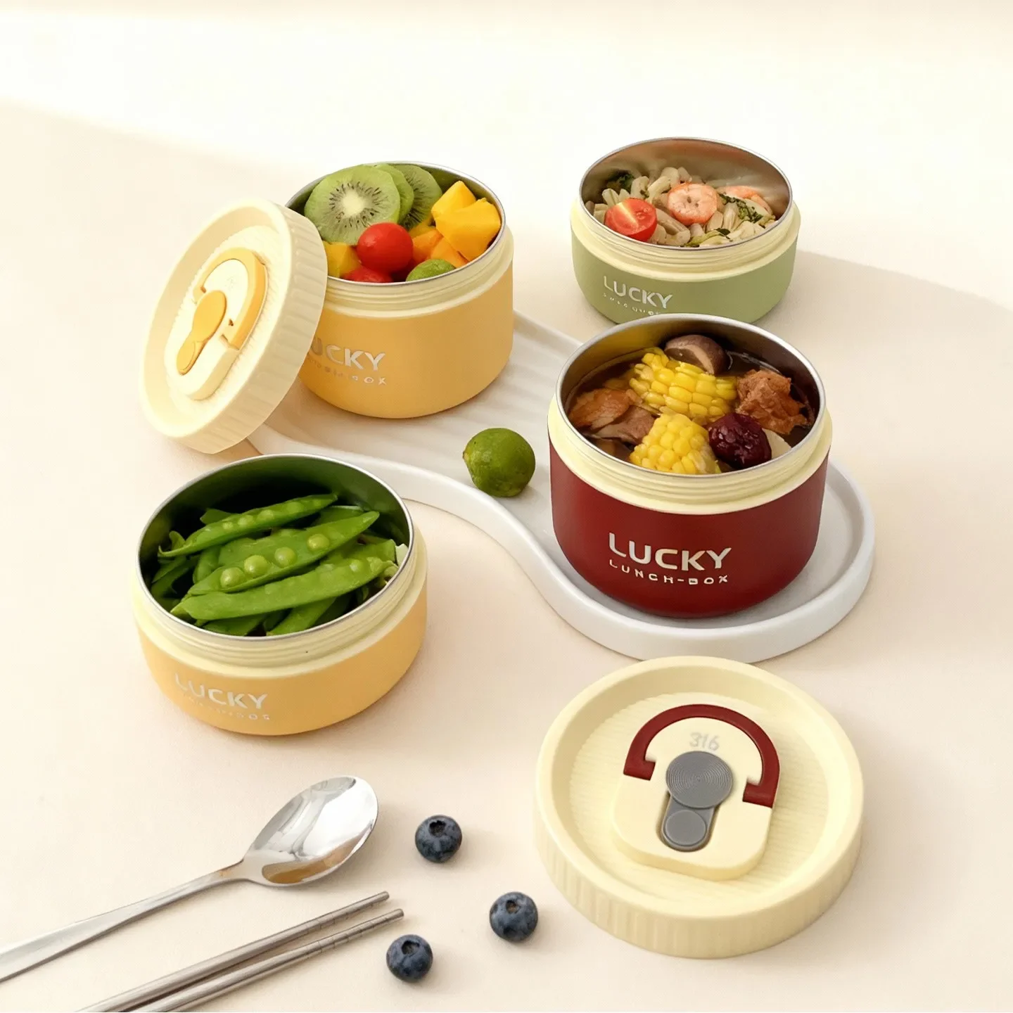 304 Stainless Steel Thermal Lunch Box Reusable Leak-proof Fruit Salad Insulated Food Container For Kids Students Microwave Safe