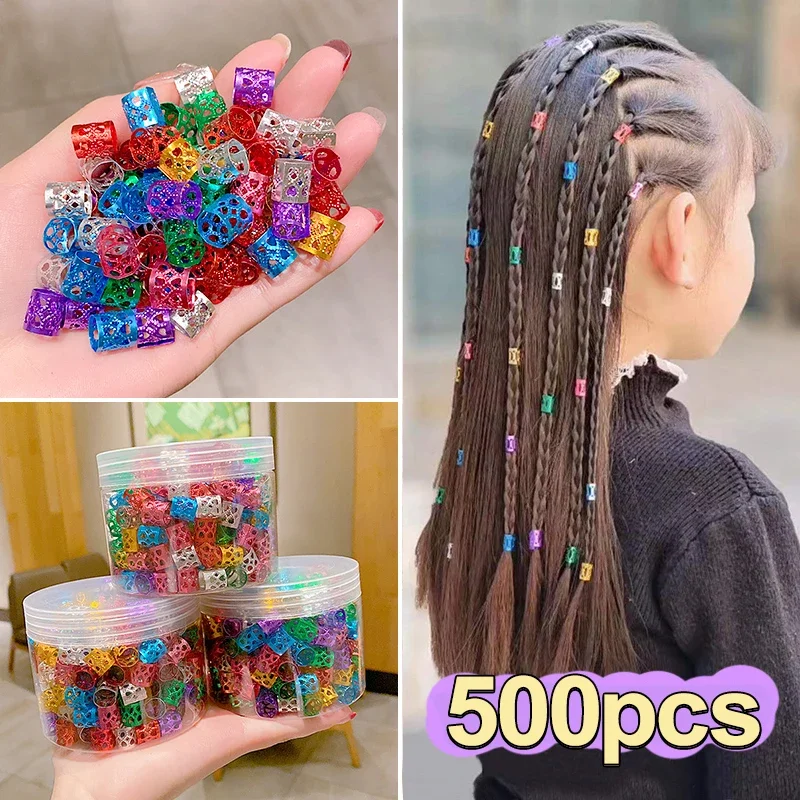 100/500pcs Dreadlocks Beads Hair Braid Rings Clips Dread Locks Hair Braiding Metal Cuffs Rings Decoration Accessories Jewelry