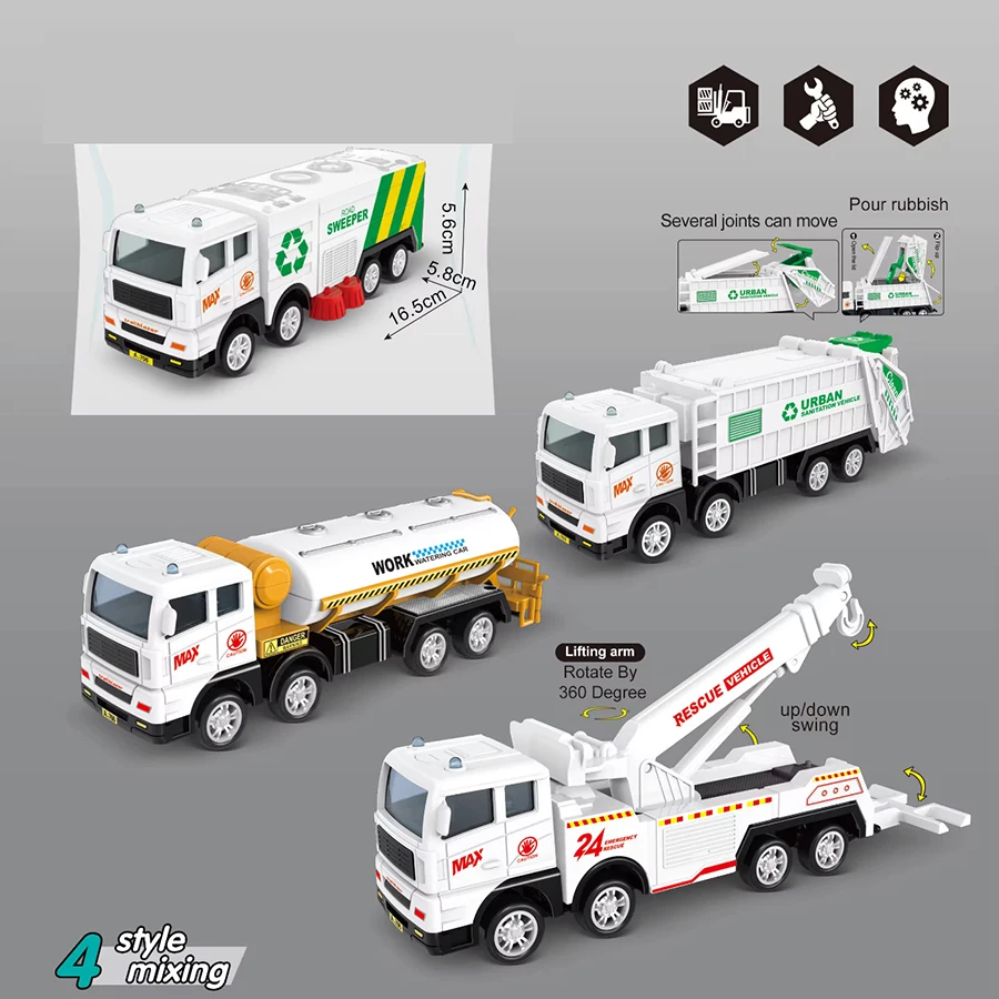 1 قطعة لعب الأطفال الجمود سيارة الصرف الصحي شاحنة نفايات تنظيف الرش الإنقاذ سيارة محاكاة سيارة لعبة نموذج الأولاد الهدايا Puz #1