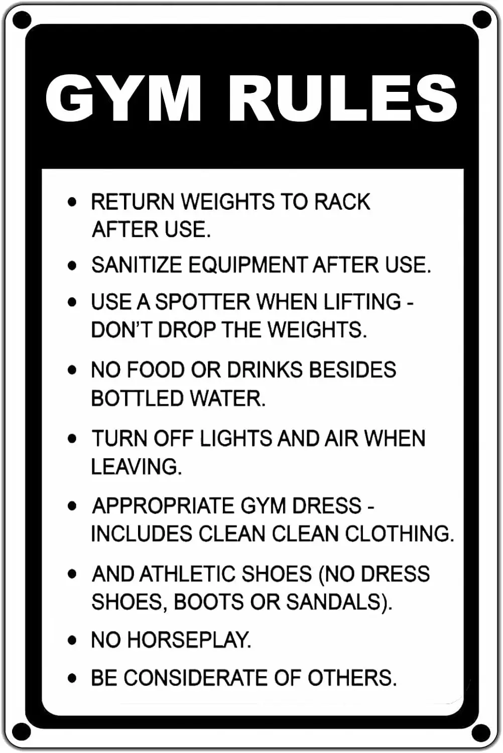 Gym Rules Poster Vintage Metal Sign,Return Weights To Rack After Use Vintage Warning Metal Poster for Home Bars Clubs Cafes sign