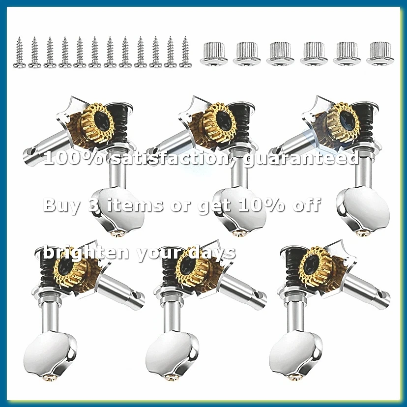 6Pcs 1:18 Guitar String Tuning Pegs Tuner Machine Heads Knobs Tuning Keys for Acoustic or Electric Guitar Silver 3L3R