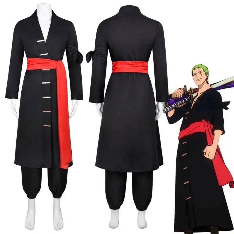 

♥AA Anime Roronoa Zoro Cosplay Costume Outfits Wano Country Uniform Kimono Halloween Carnival Samurai Suit New 2026