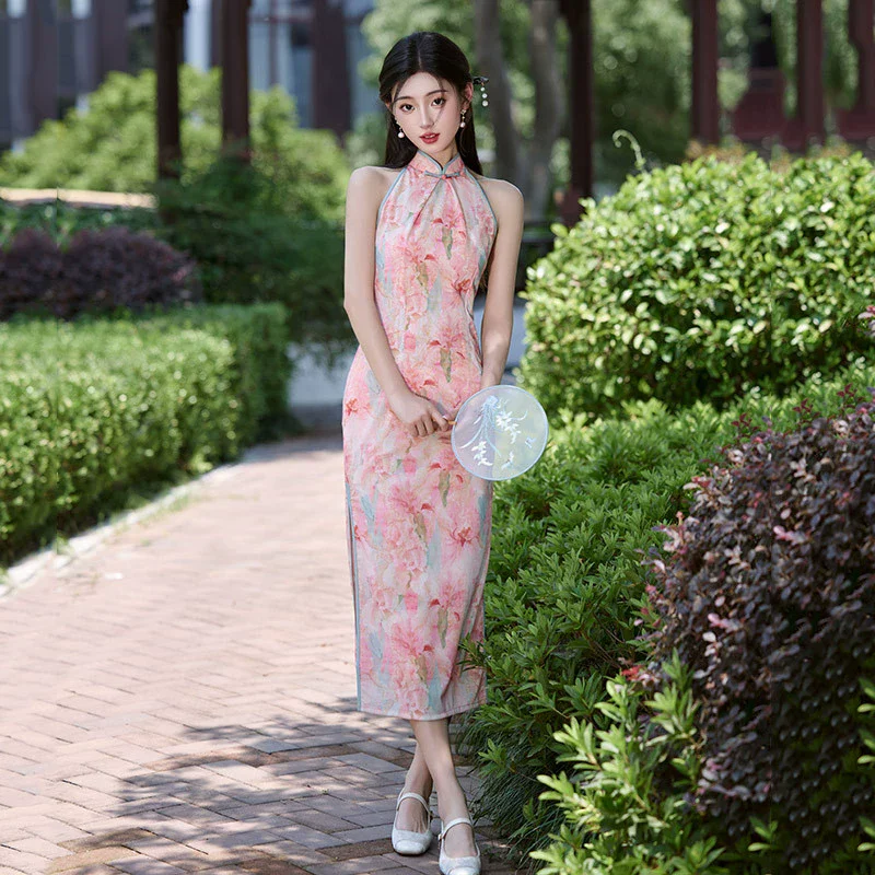 

Pink Cheongsam Women's New Chinese Style 2025 New Summer Engagement Daily Sleeveless Retro Qipao Dress