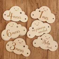 Wooden Baby Milestone 0-12 Months Baby Newborn Cartoon Cloud Shape Photography Accessories Growing Up Card Gifts For Newborns