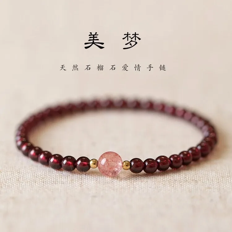 

UMQ Natural Garnet Bracelet Gift Ornament Small Particles Single Circle Bracelet Pomegranate Lucky Beads for Students