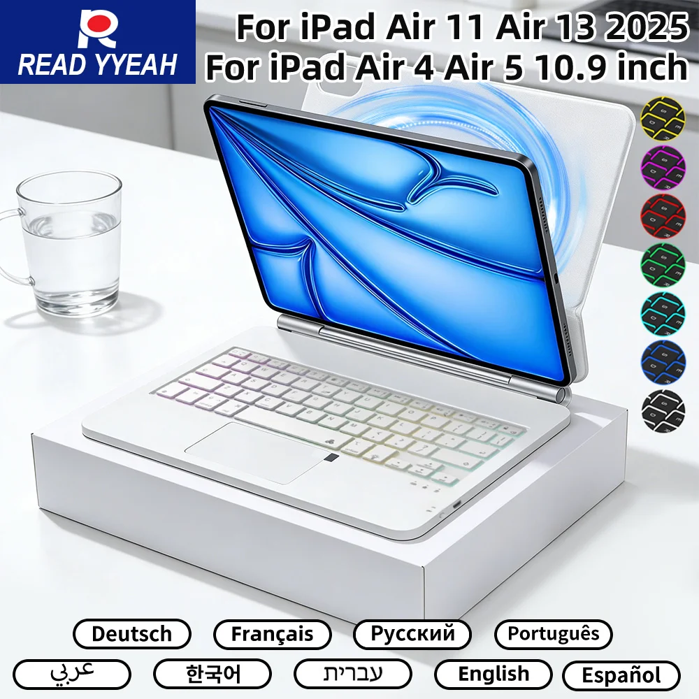 

Беспроводная клавиатура-чехол Magic 2026 для iPad Pro 11 дюймов, 12.9 дюймов M2, 13 дюймов M4, Air 4-го и 5-го поколений, iPad 10/11-го поколений, Smart Cover, мультитач, магнитная фиксация
