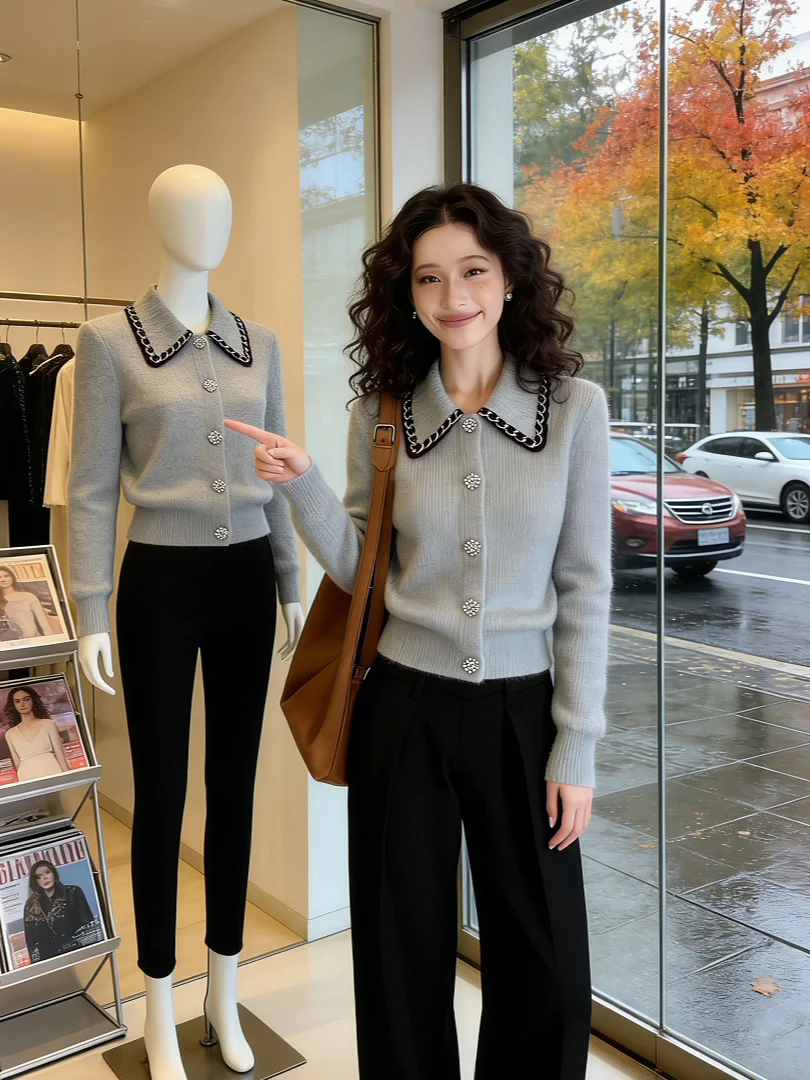 

Уникальный вязаный свитер с корейским воротником-стойкой, женский, люксовый, модный, весна 2026, шикарный, элегантный, стильный