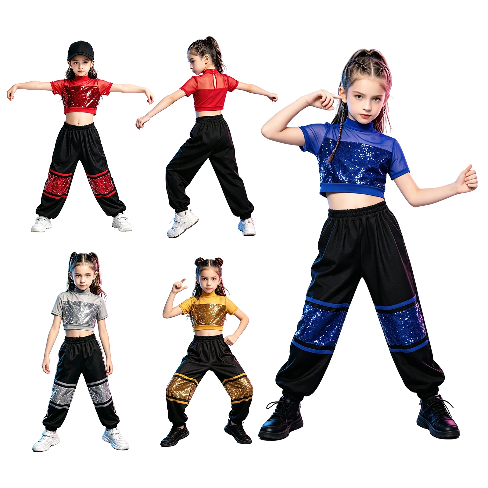 Kids Girls Jazz Dance Suit Costume Sleeveless Metallic Vest with Shiny Pants Disco Streetwear for Stage Performance Raves Party