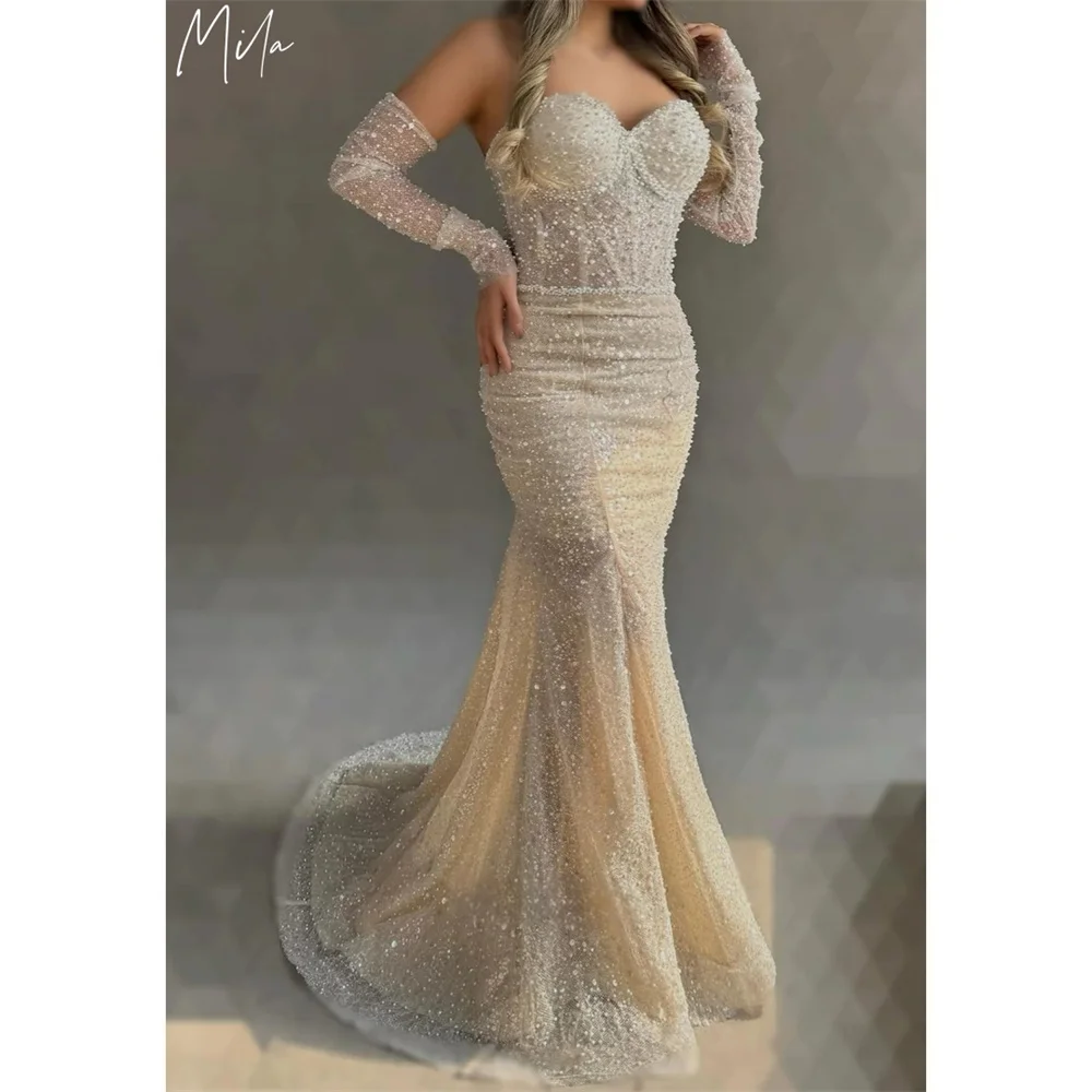 Mila Mermaid Beaded Prom Dresses Detachable Sleeves Customized Evening  Dresses Strapless Floor-Length vestidos de fiesta 2025