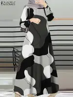 ZANZEA-Robe longue à manches longues et col rond pour femmes musulmanes, robes Abaya islamiques élégantes, vêtements éducatifs décontractés, robes de nuit de documents, mode 2