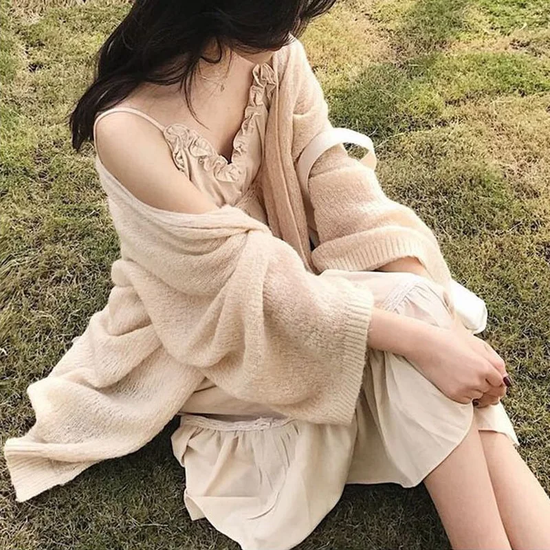 Sweater Women 2024 Fashion Spring Autumn Loose Thin Long Solid Color Bat Sleeve V-neck Long Sleeve Sunscreen Knit Women BD4096