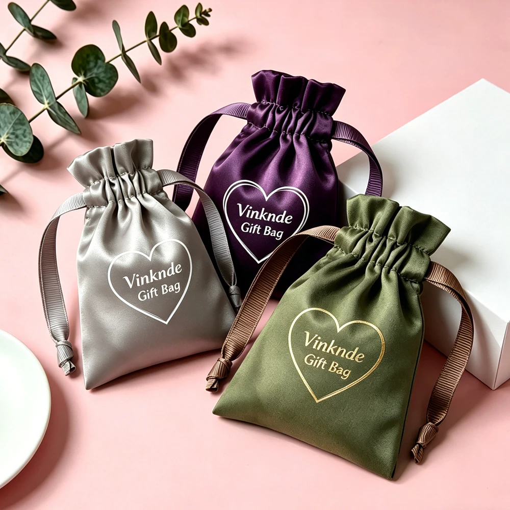 

50Pcs Jewelry Silk Satin Drawstring Bag Suede Pouch Gift Wig Earrings Keychina Rings Packaging Organizer Personalized Print Logo