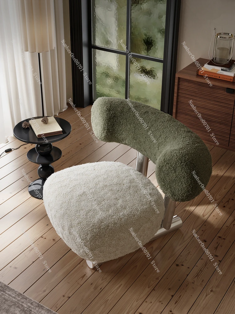 Single sofa creative lamb wool modern simple Internet celebrity cream wind single chair