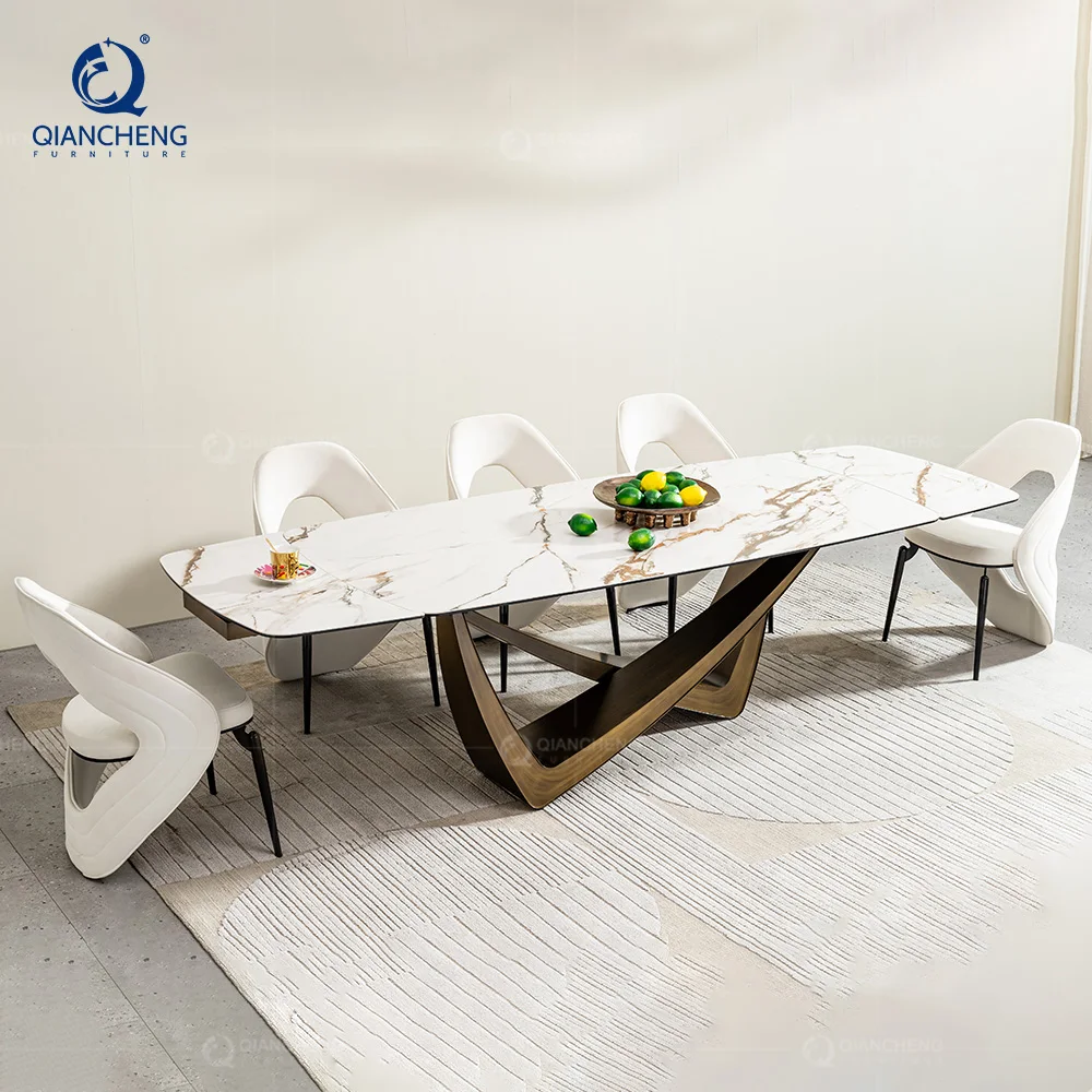 

Hot Selling Dining Table with 8 Chairs 12mm Ceramic Marble Table Top Cheaper Modern Home Furniture Extendable Dining Table Sets