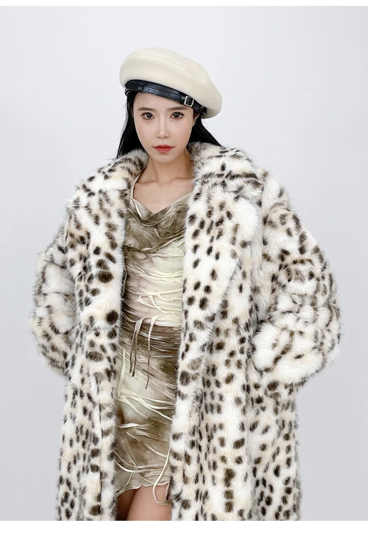 High-Grade Environmental Protection Fur Fox Coat 2023 New Leopard Print Furry Jackets Female Long Thickened Winter Women Clothes