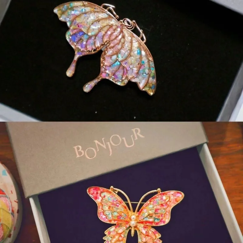 Handcrafted Mother of Pearl Inlay Brooch DIY Butterfly Hair Accessory Chinese Style Hairpin Festival Gift for Women and Girls